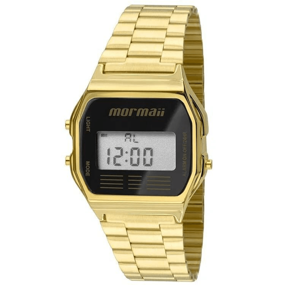 Relógio MORMAII unissex digital dourado preto MOBJ3808AB/4P
