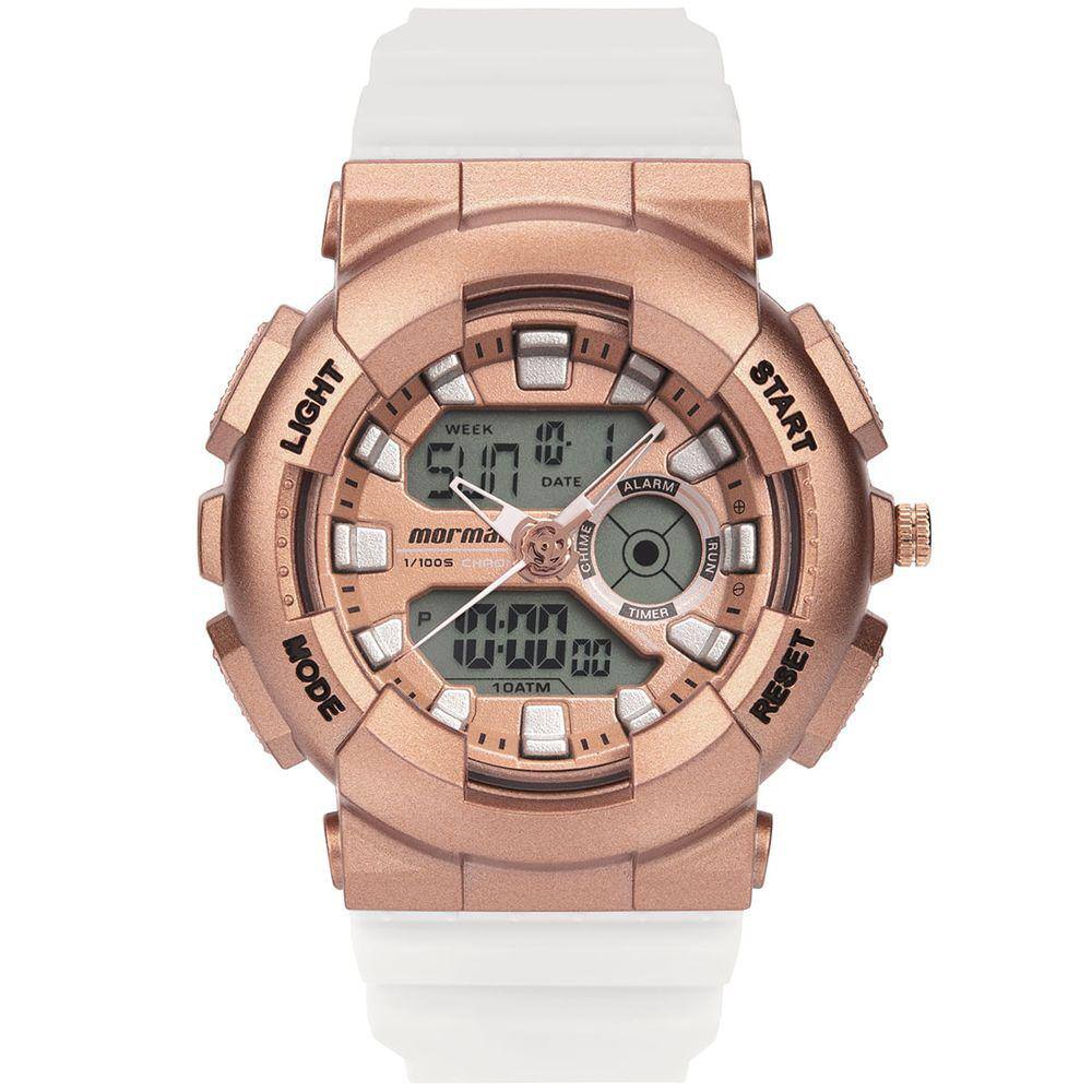 Relógio MORMAII feminino anadigi branco rosê MO0690CA/8B