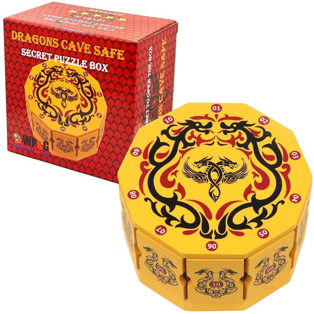 Caixa de quebra-cabeça Dragons Cave Safe Secret Money Holder Wood
