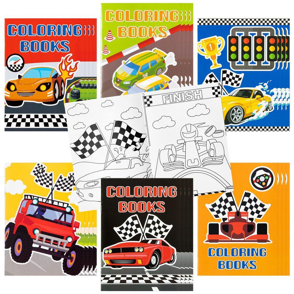 Livros para colorir JAPBOR Race Car Party para crianças, 24 unidades