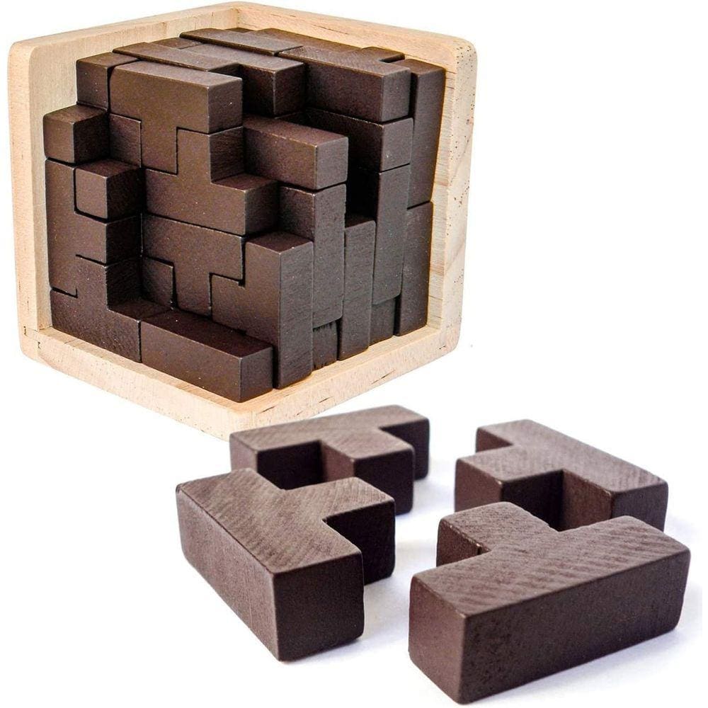 Caixa de quebra-cabeças de madeira Quebra-cabeças Quebra-cabeças Quebra-cabeça intelectual geométrica em forma de T Quebra-cabeças de cubos lógicos Jo
