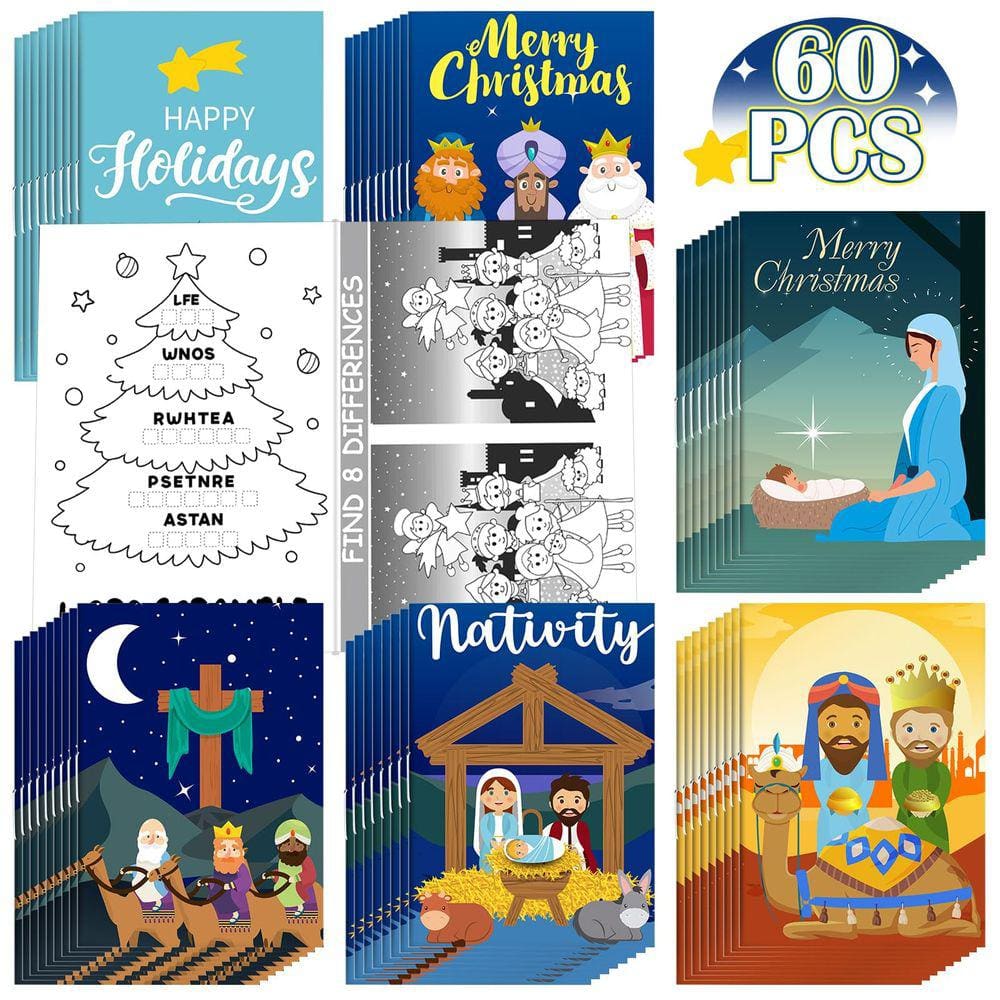 Mini livros de atividades para presépio de Natal, 60 unidades para crianças