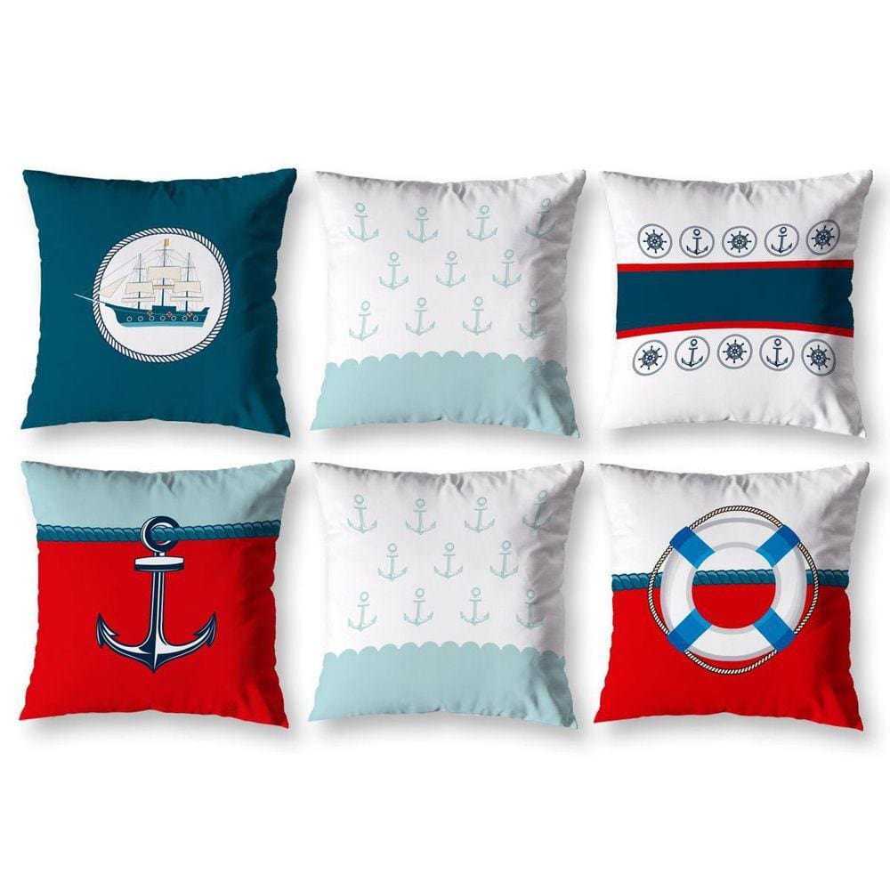 Kit 6 Capa De Almofada Estampadas Infantil 40X40 Zíper Navio
