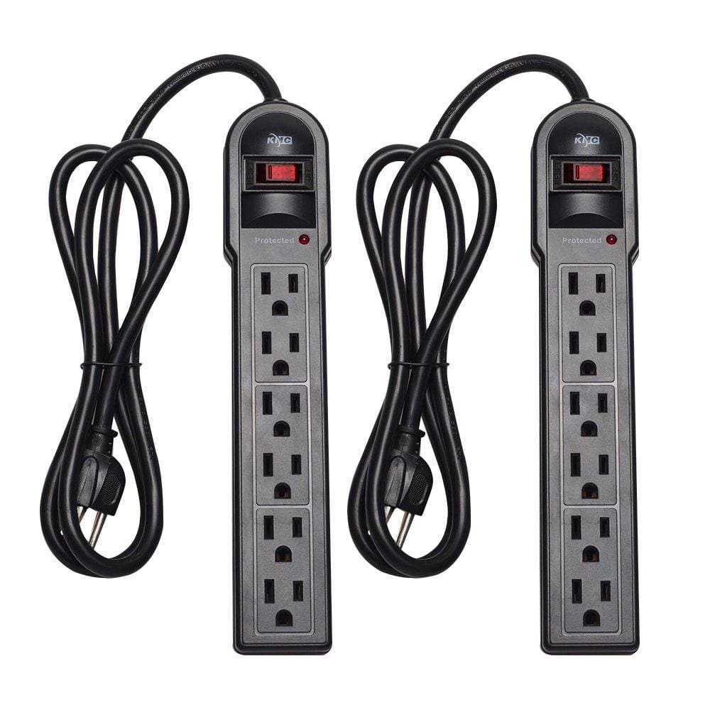 Protetor de sobretensão Power Strip KMC de 6 tomadas, pacote com 2 unidades 900J, preto