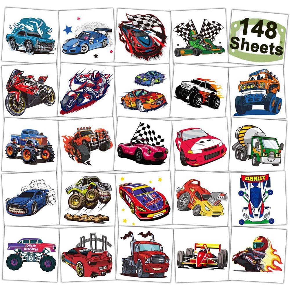 Tatuagens temporárias CHARLENT 148 PCS Race Car & Monster Truck