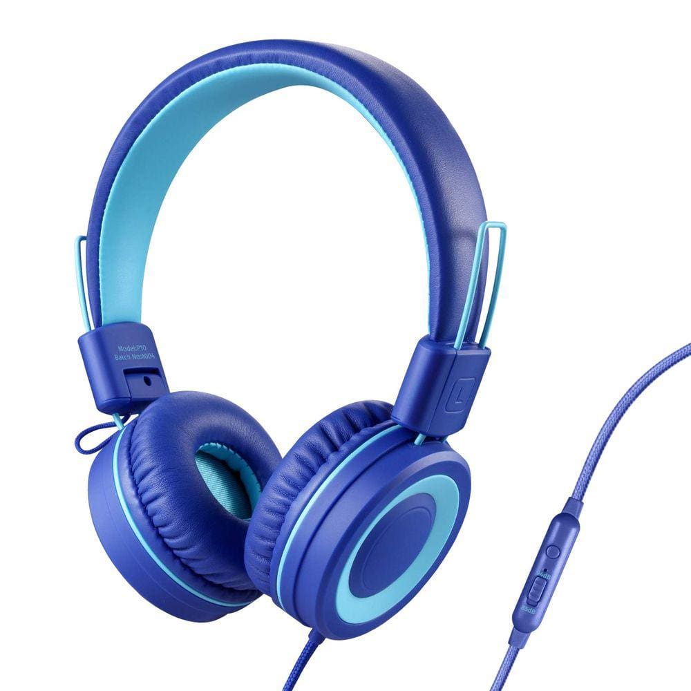 Fones de ouvido POWMEE P10 Kids Stereo com microfone ajustável azul