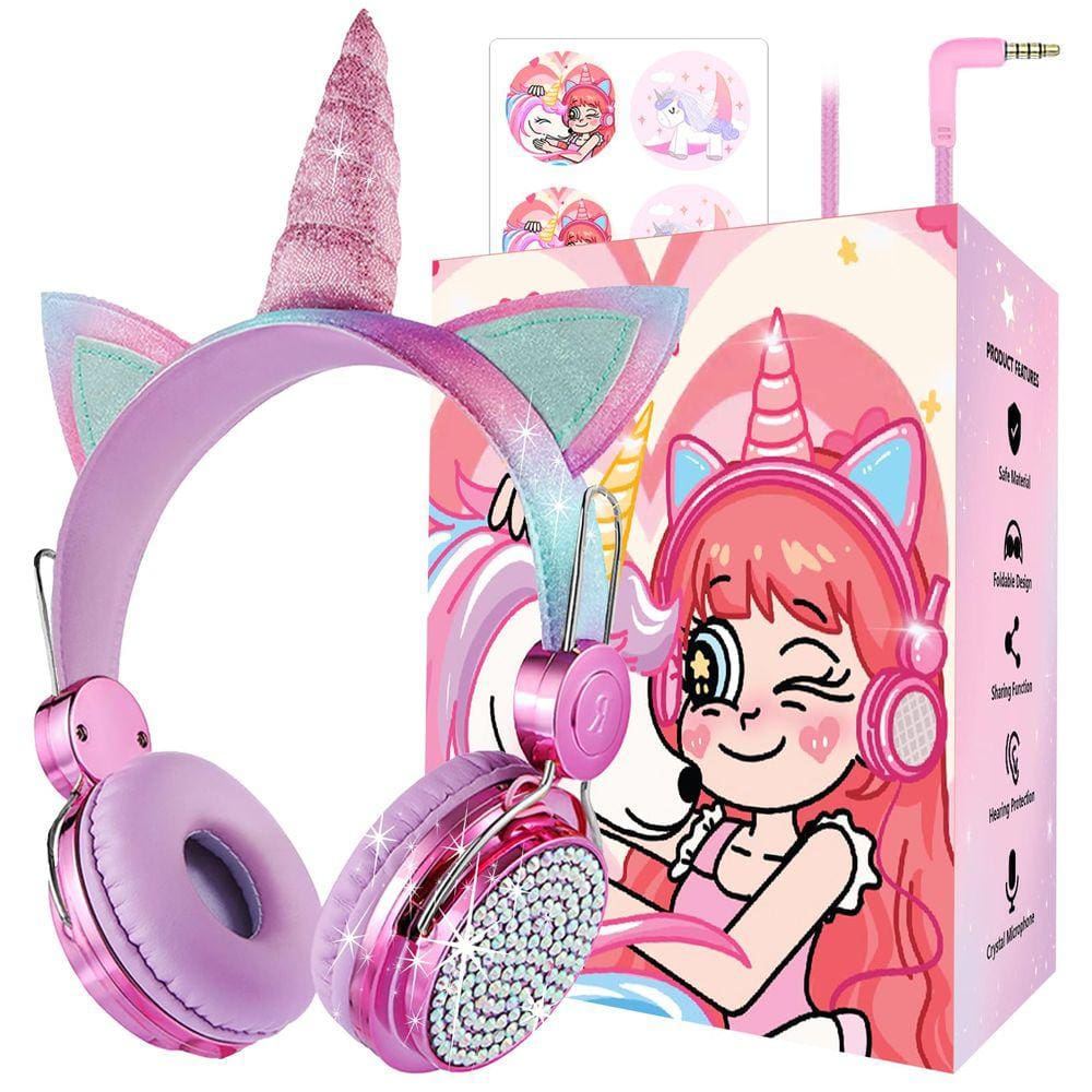 Fones de ouvido charlxee Kids Unicorns com microfone, volume limitado 95d