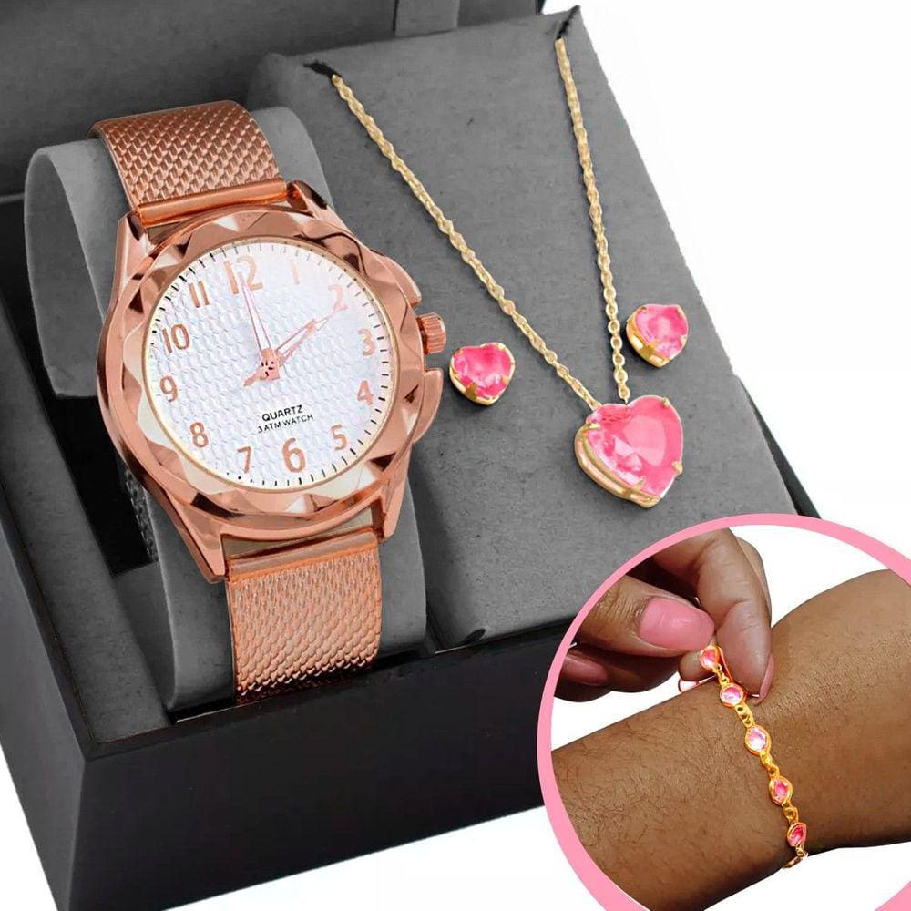 relogio feminino prova dagua banhado + pulseira presente