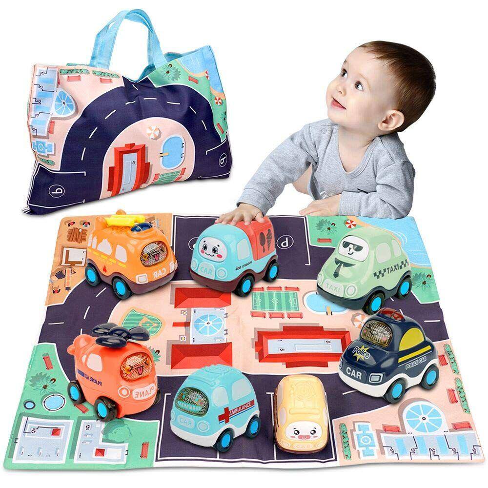 Conjunto de brinquedos Push and Go Cars com tapete de jogo/bolsa de armazenamento de 1 a 3 anos