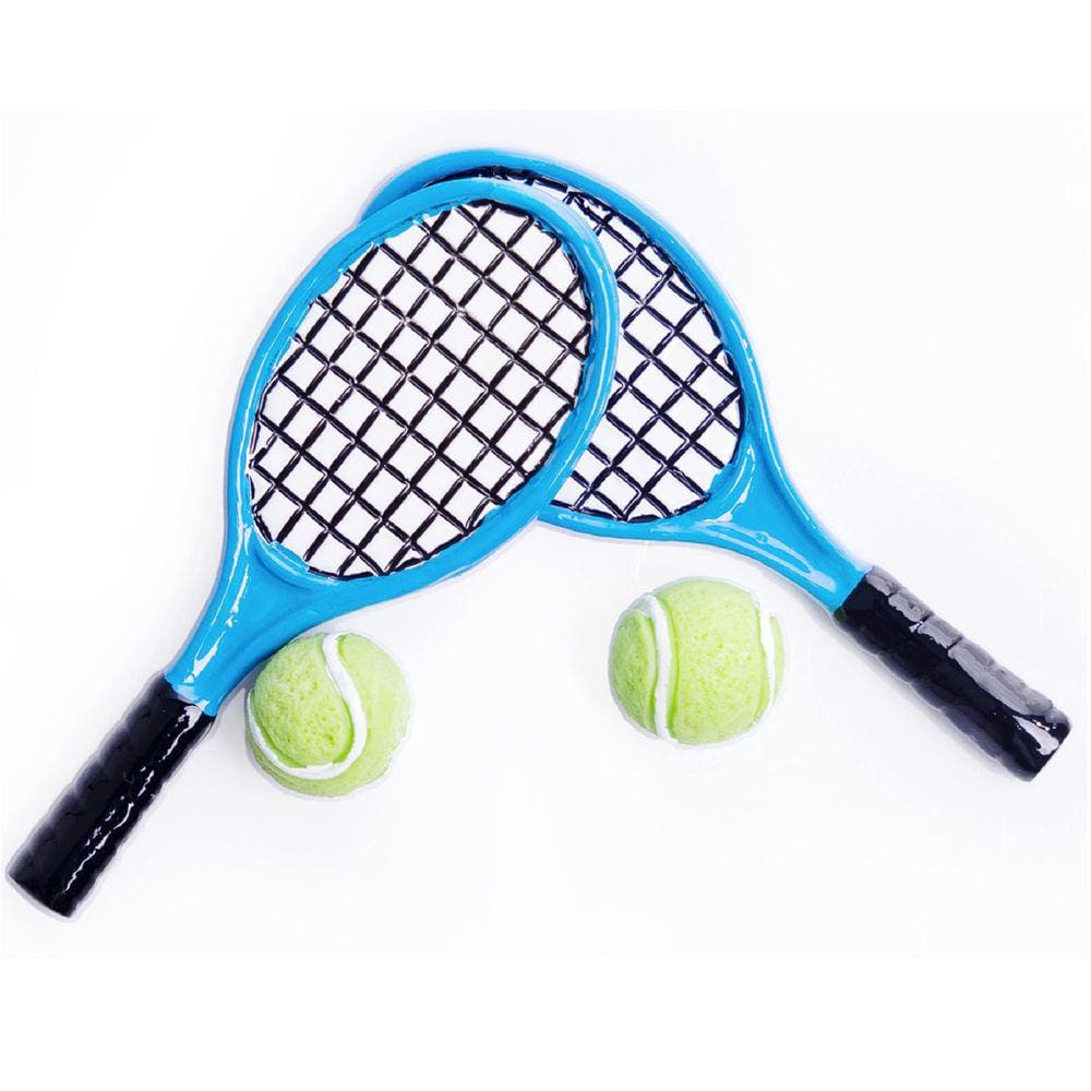 Conjunto de raquete de tênis esportivo em miniatura e bola para casa de bonecas