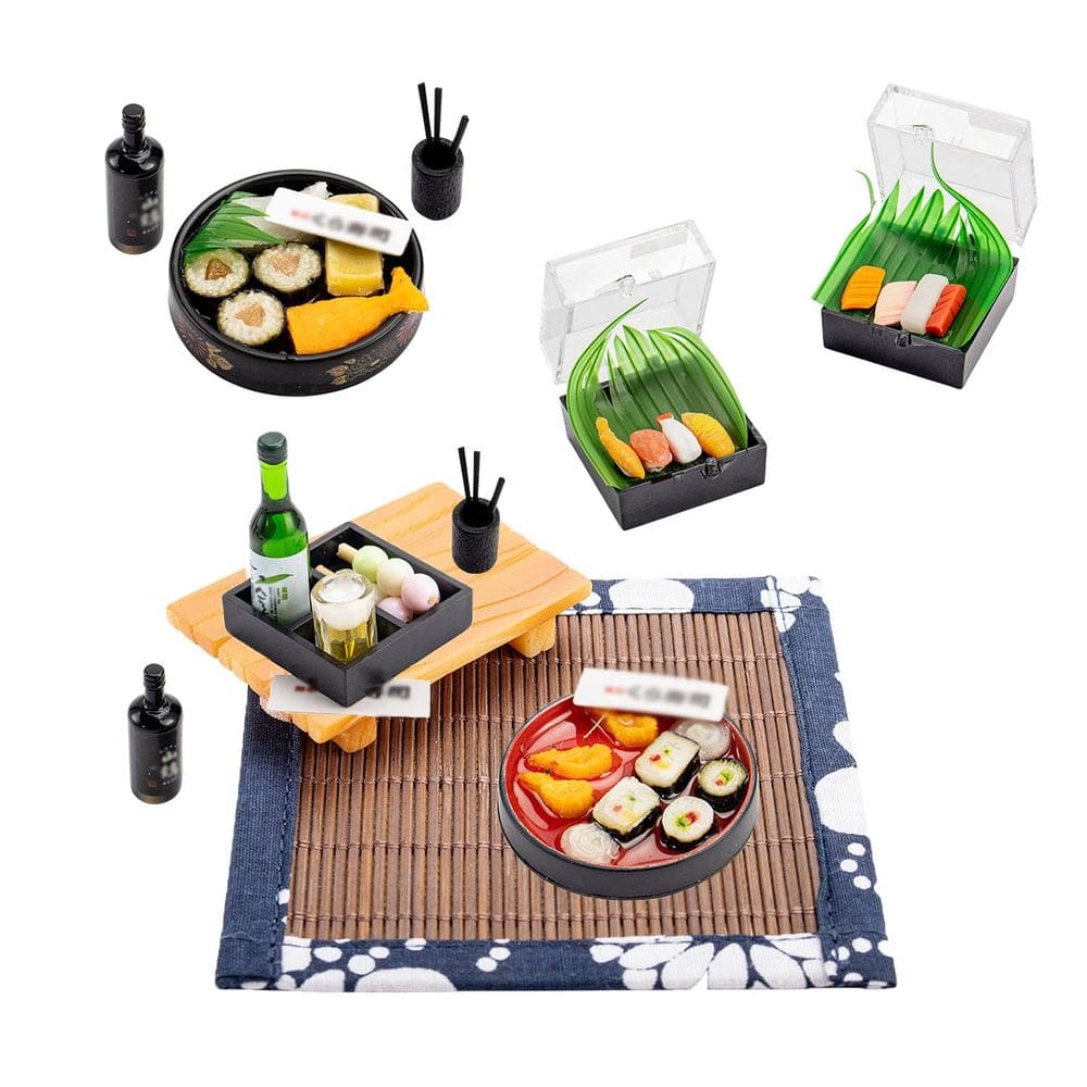 Conjunto de estatuetas de sushi em miniatura, 5 peças para mini casa japonesa