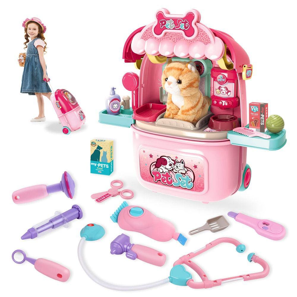 Conjunto de brinquedos MAGIC4U Pet Cat Care Carrier Suitcase Vet Clinic 29P