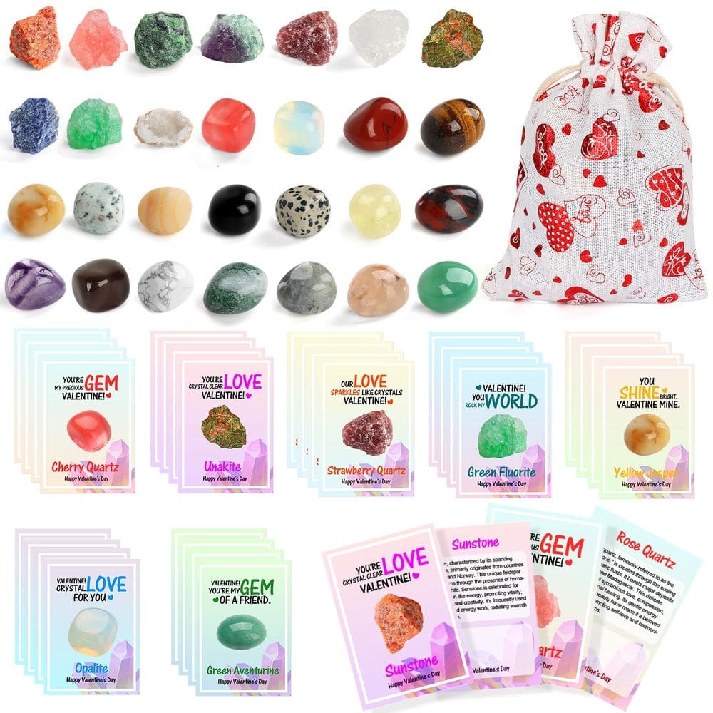 Conjunto de cartões de dia dos namorados com cristais de pedras preciosas is para crianças