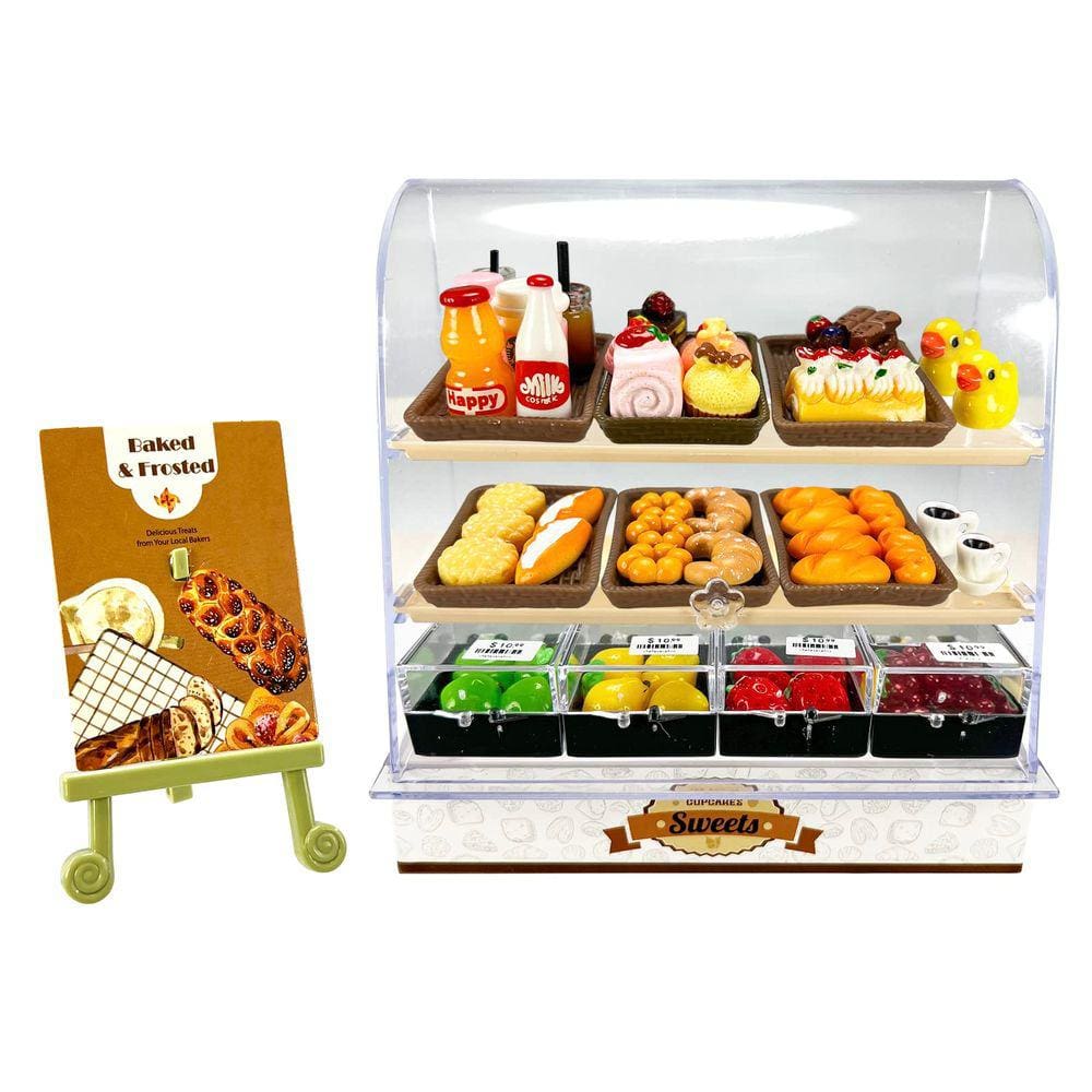 Estojo de padaria em miniatura, suporte para bolos, expositor com conjunto de alimentos