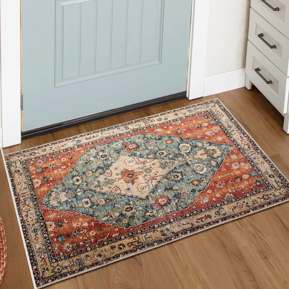 Tapete Area Lahome Boho Tribal, 2 x 3 pés, lã sintética envelhecida, vermelha
