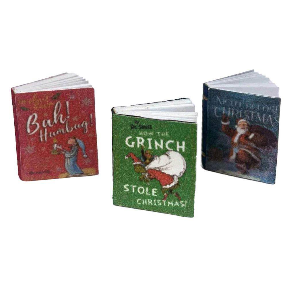 Conjunto de livros de Natal em miniatura Dollhouse com estante de livros 1:12 Sc