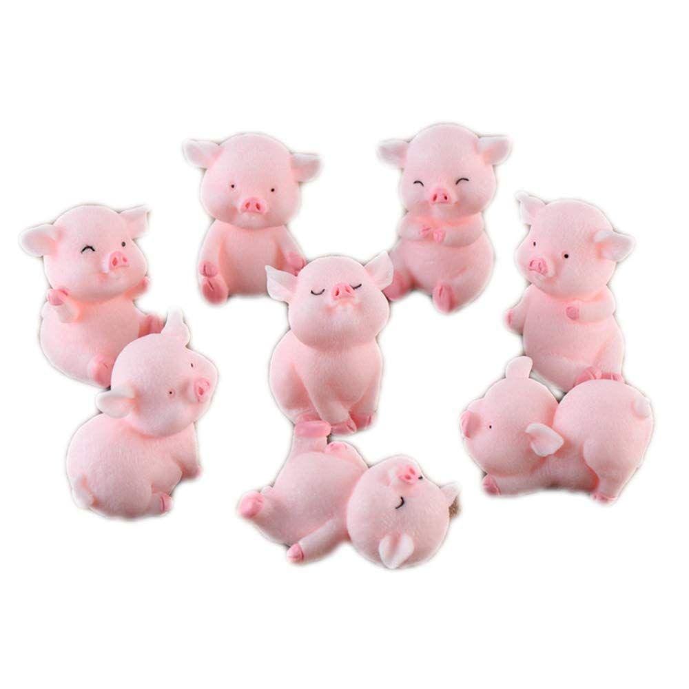 Estatuetas de porco em miniatura OKOK 8 peças para decoração de jardim de fadas