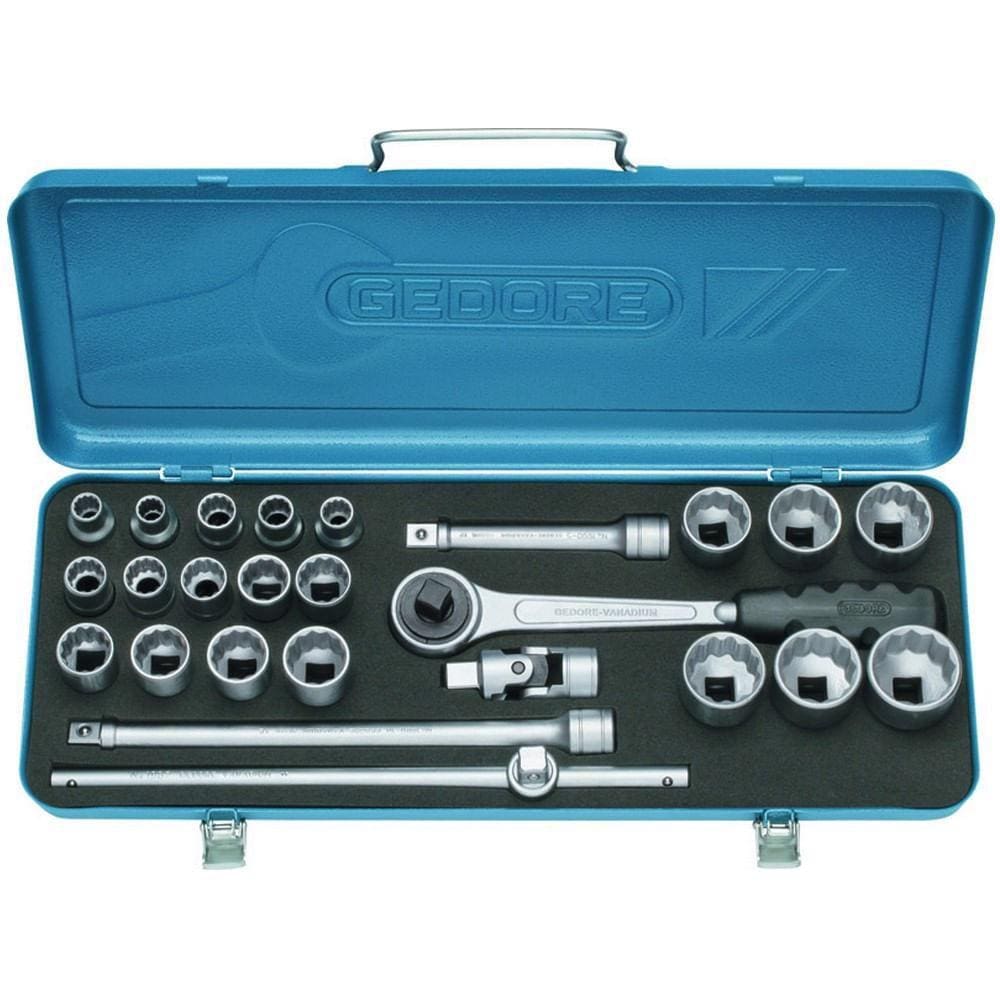 Jogo de Soquetes Estriados e Acessórios com 25 Peças 1/4” a 1.1/4” Encaixe de 1/2” - Gedore 015558