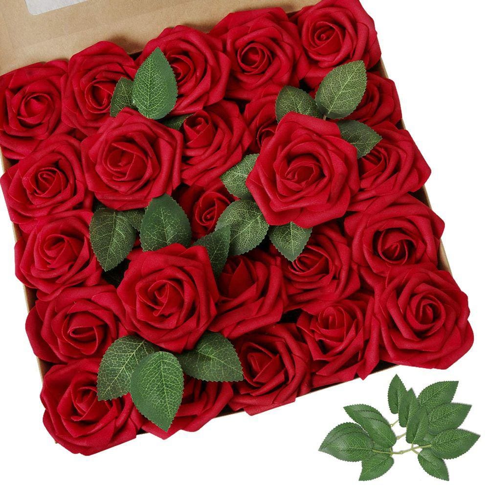 Flor artificial AmyHomie Rosa Vermelha Escura 25 unidades com caule