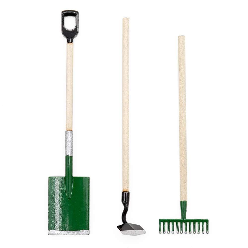 Ferramentas agrícolas em miniatura Odoria Shovel Rake and Hoe, escala 1/12