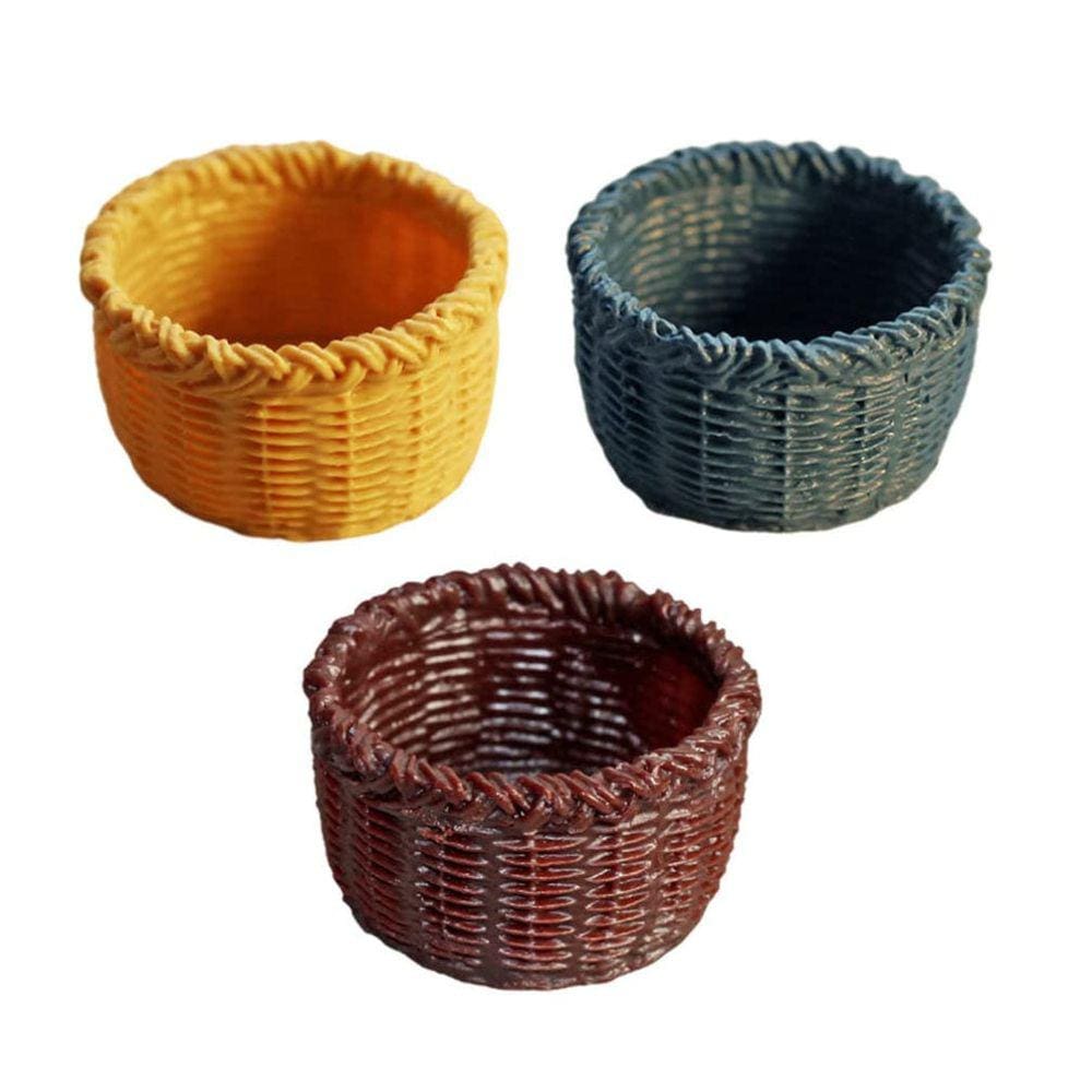 Cestos em miniatura Cabilock para artesanato, resina, 3 peças, casa de bonecas