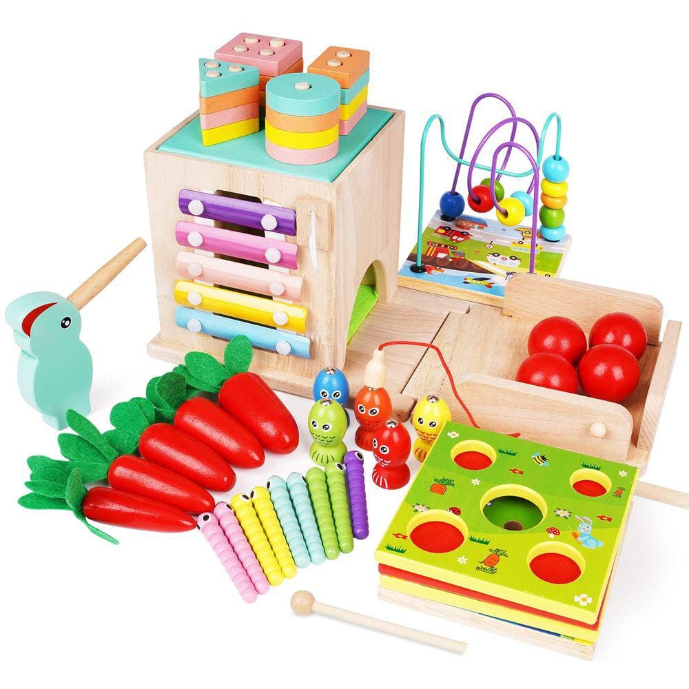 Activity Cube Agirlgle 9 em 1 de madeira para crianças Montessori