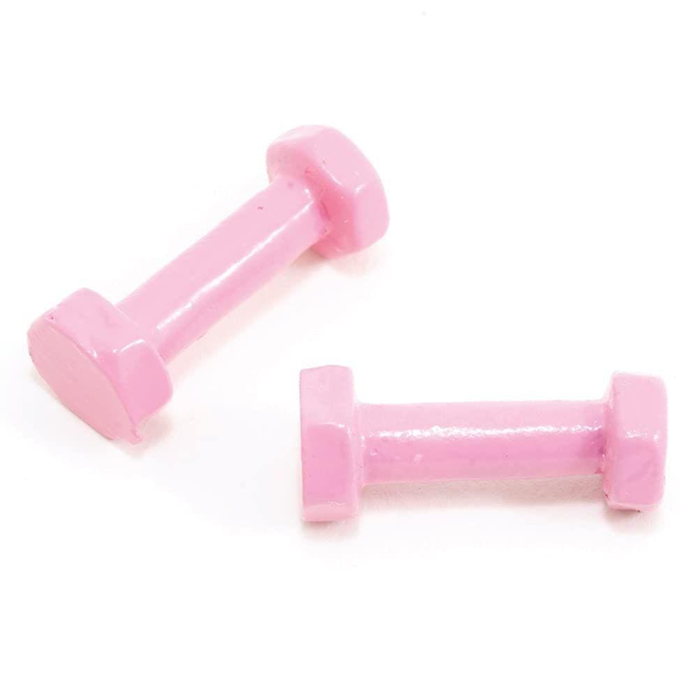 Halteres com pesos de mão rosa em miniatura Dollhouse, escala 1:12