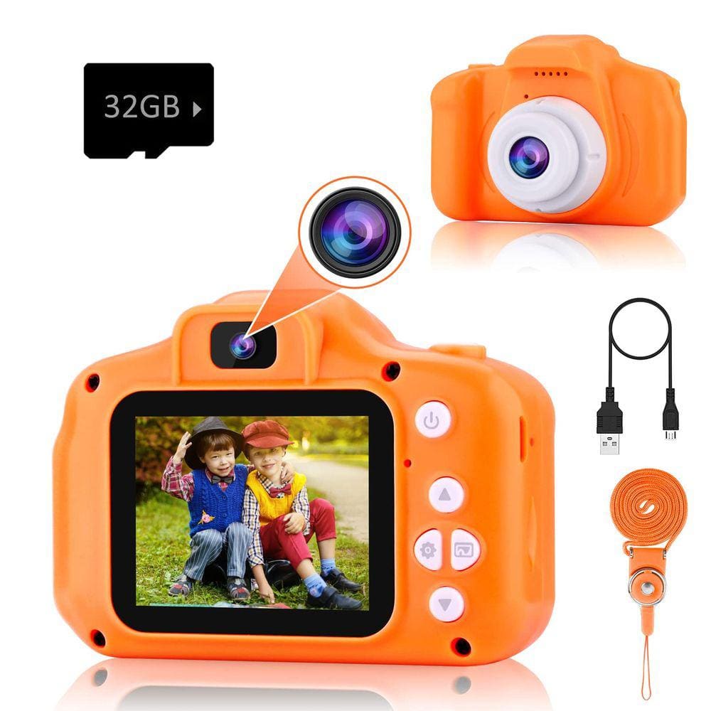 Câmera infantil PROGRACE 2023 Dual Selfie 12MP 1080P 32GB Laranja