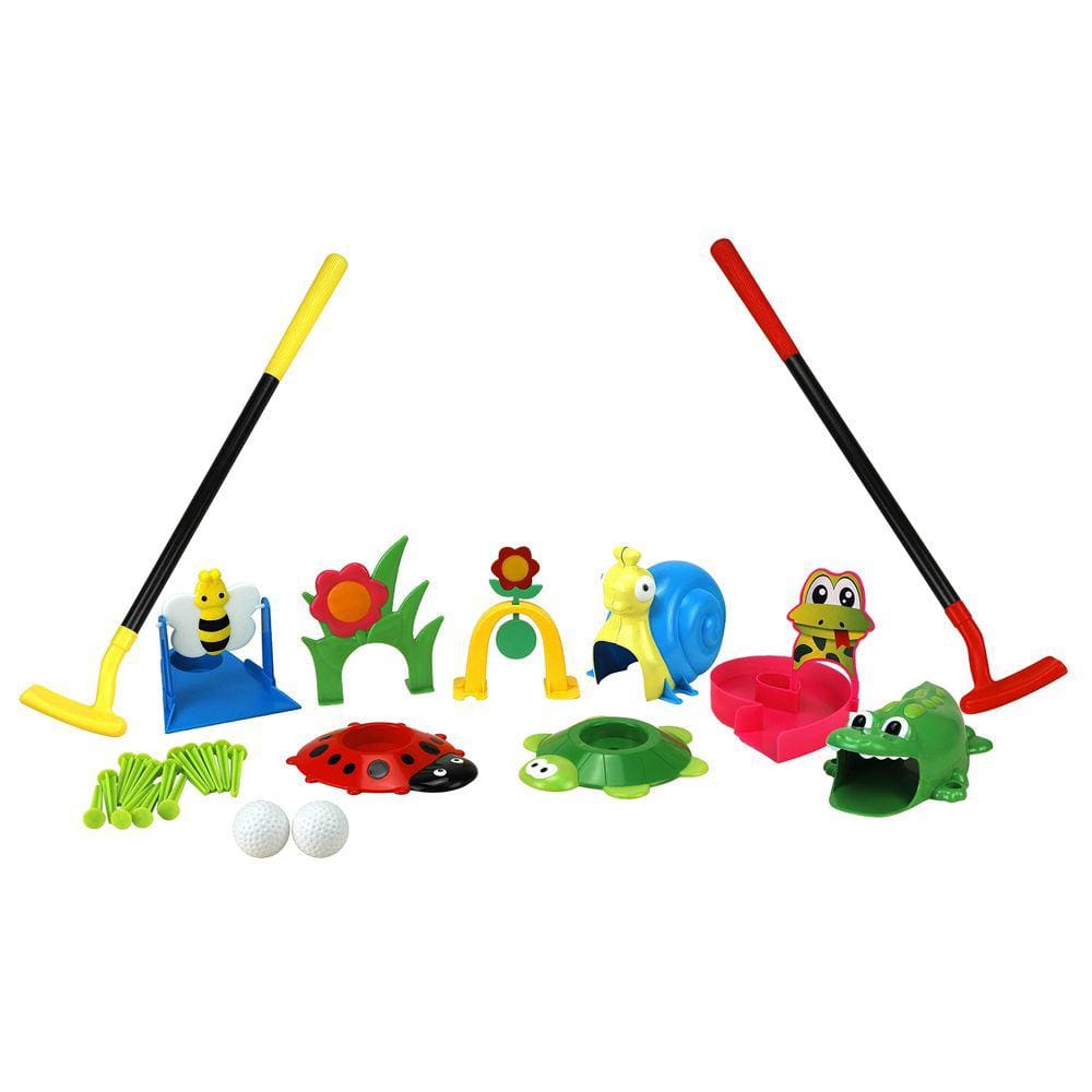 Conjunto de golfe para crianças Party Hurray com tacos de golfe, obstáculos e bar