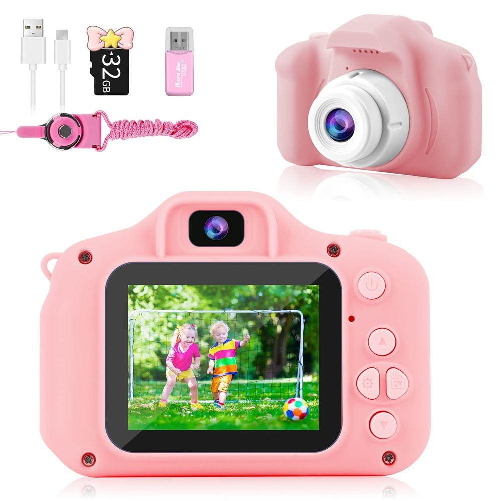 Câmera infantil Texpot atualizada HD 1080P com cartão SD de 32 GB rosa
