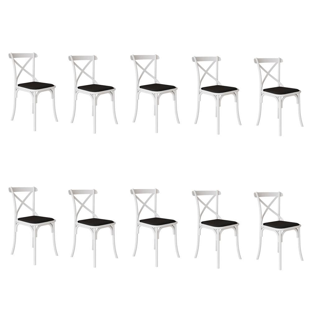 Kit 10 Cadeiras Katrina Assento Corano Preto Aço Branco