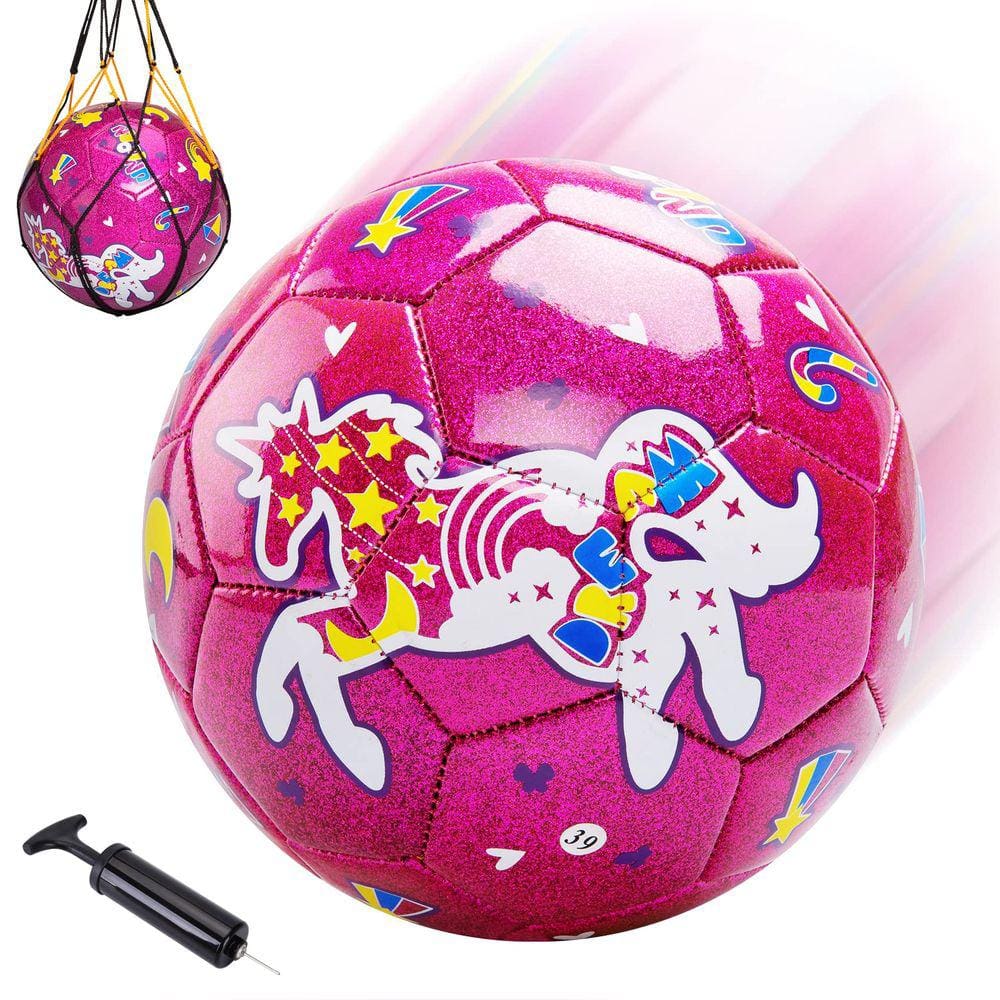 Bola de futebol PlayZap Kids, tamanho 3, unicórnio rosa com bomba e bolsa