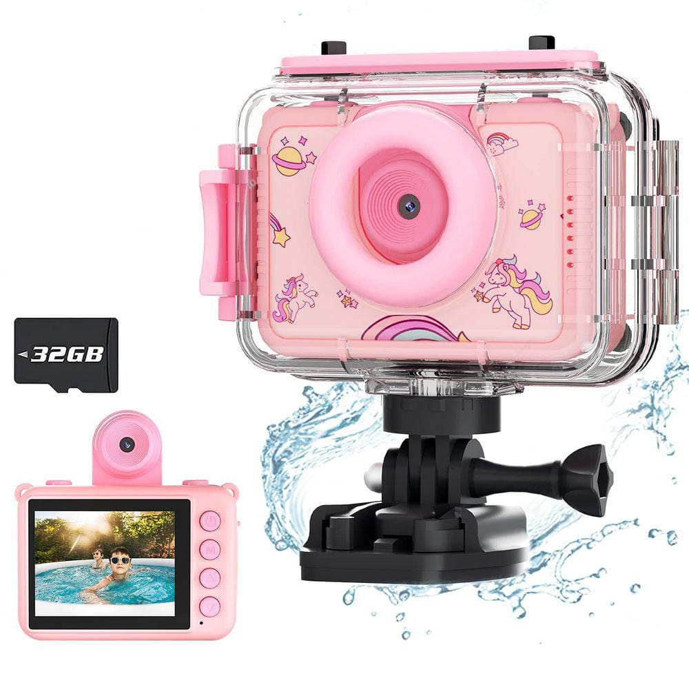 Câmera impermeável BRYSETEN HD Kids Selfie 12MP 32GB rosa