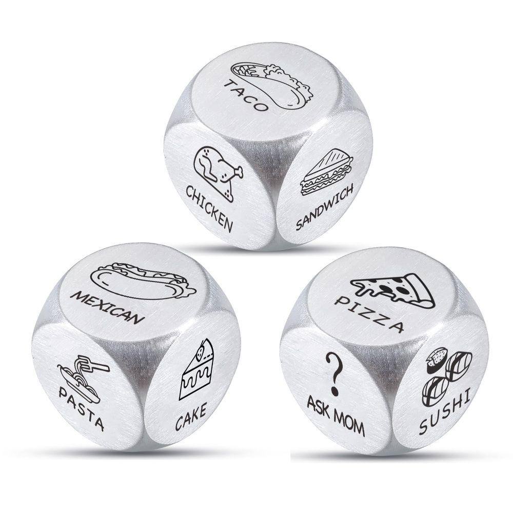 3 peças Food Dice Food Decision Dice for Couple Food Dice Game, aniversário de 11 anos, presente de aço para ele, presente de encontro noturno para ca