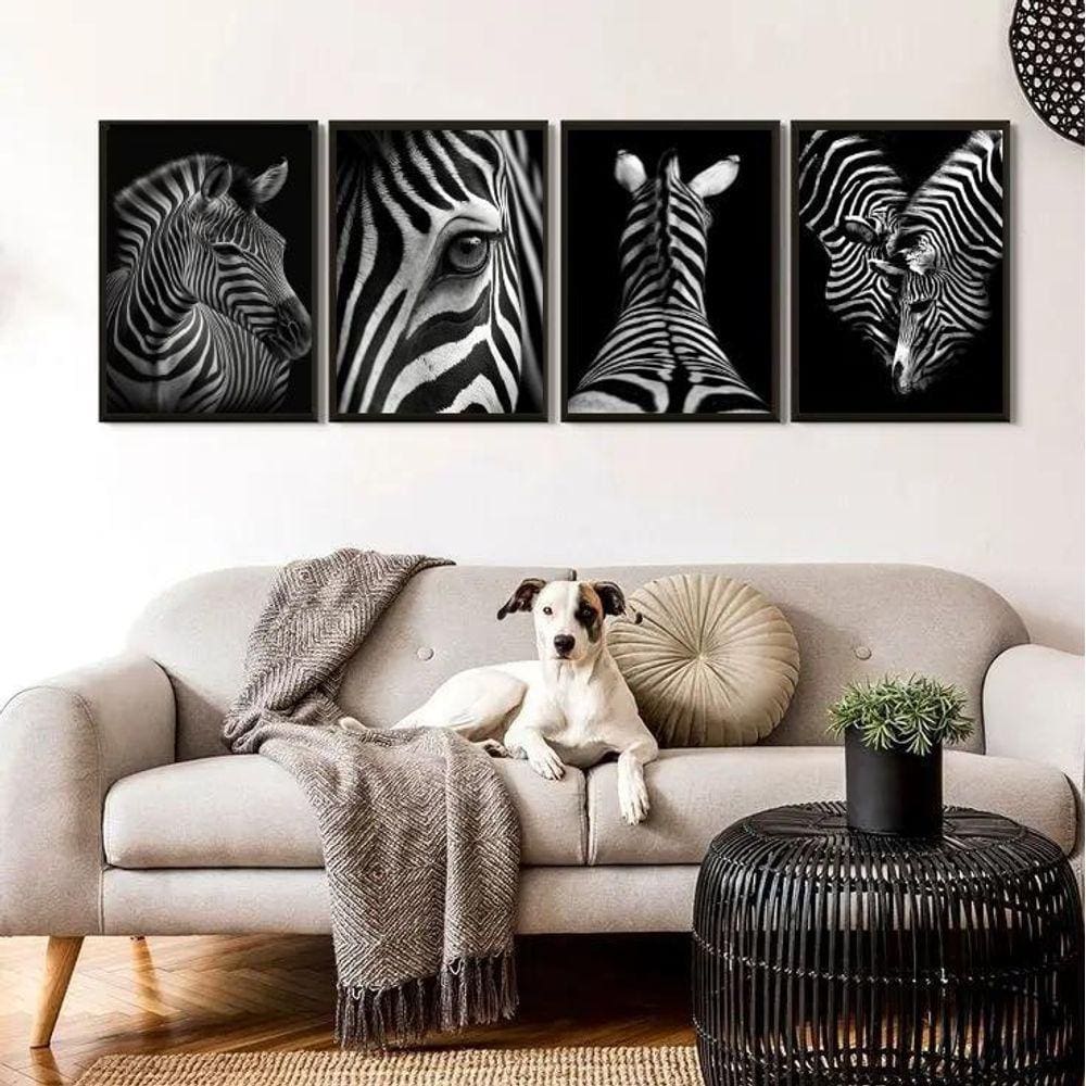 Kit 4 Quadros Decorativos Zebras 45X34Cm