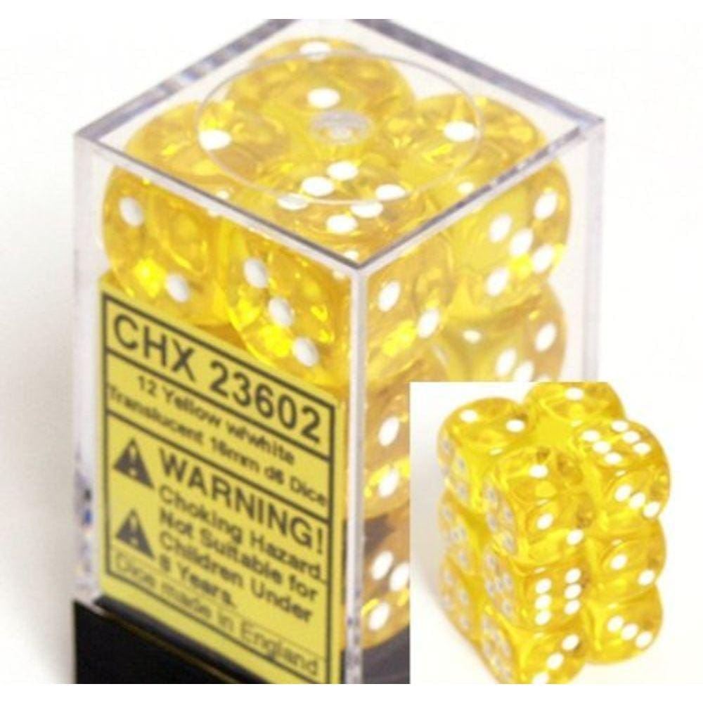 Conjunto de dados Chessex Yellow Translucent 16mm D6 (12) Block