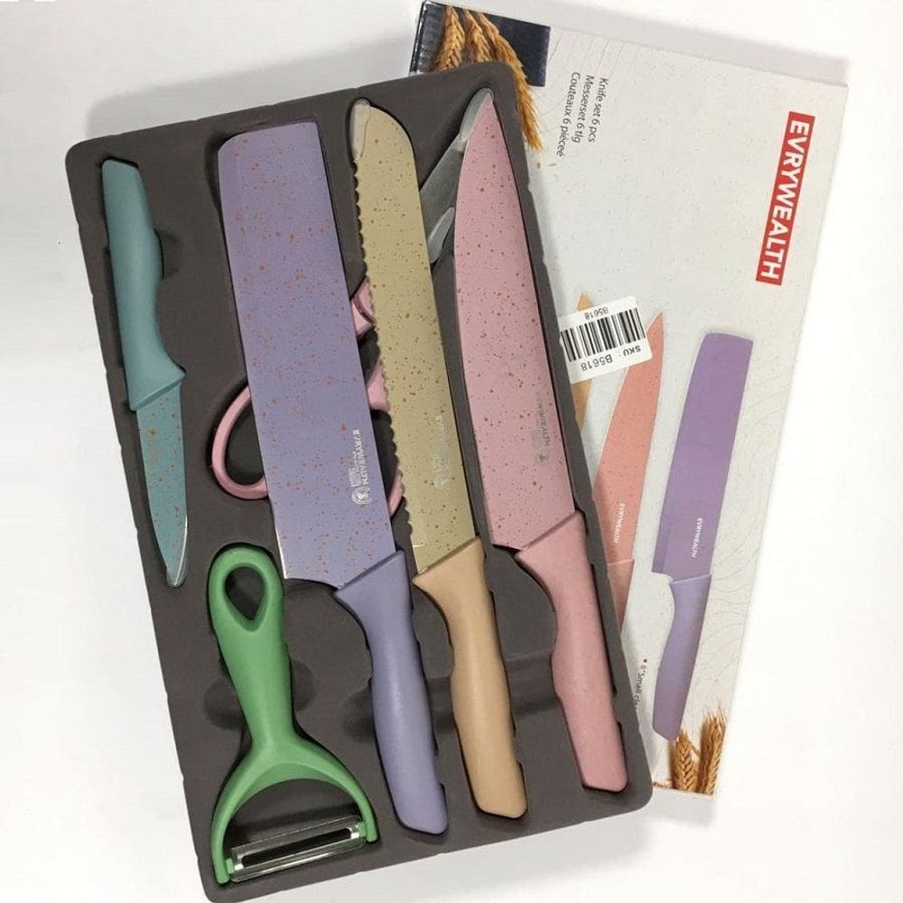 Kit Jogo De Facas Coloridas 6Pcs Chef Cozinha Churrasco 2024