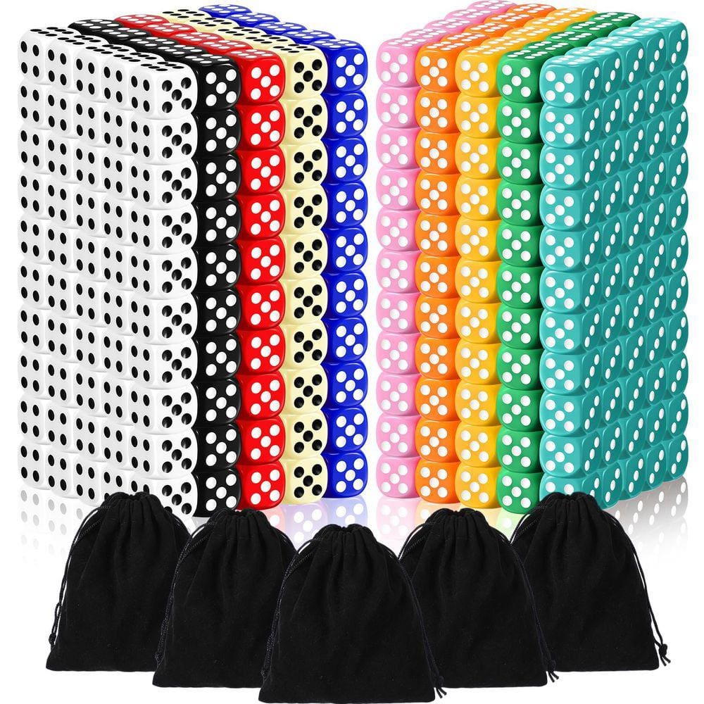 Dice Syhood 500 colorido, 6 lados, 16 mm, com 5 bolsas com cordão