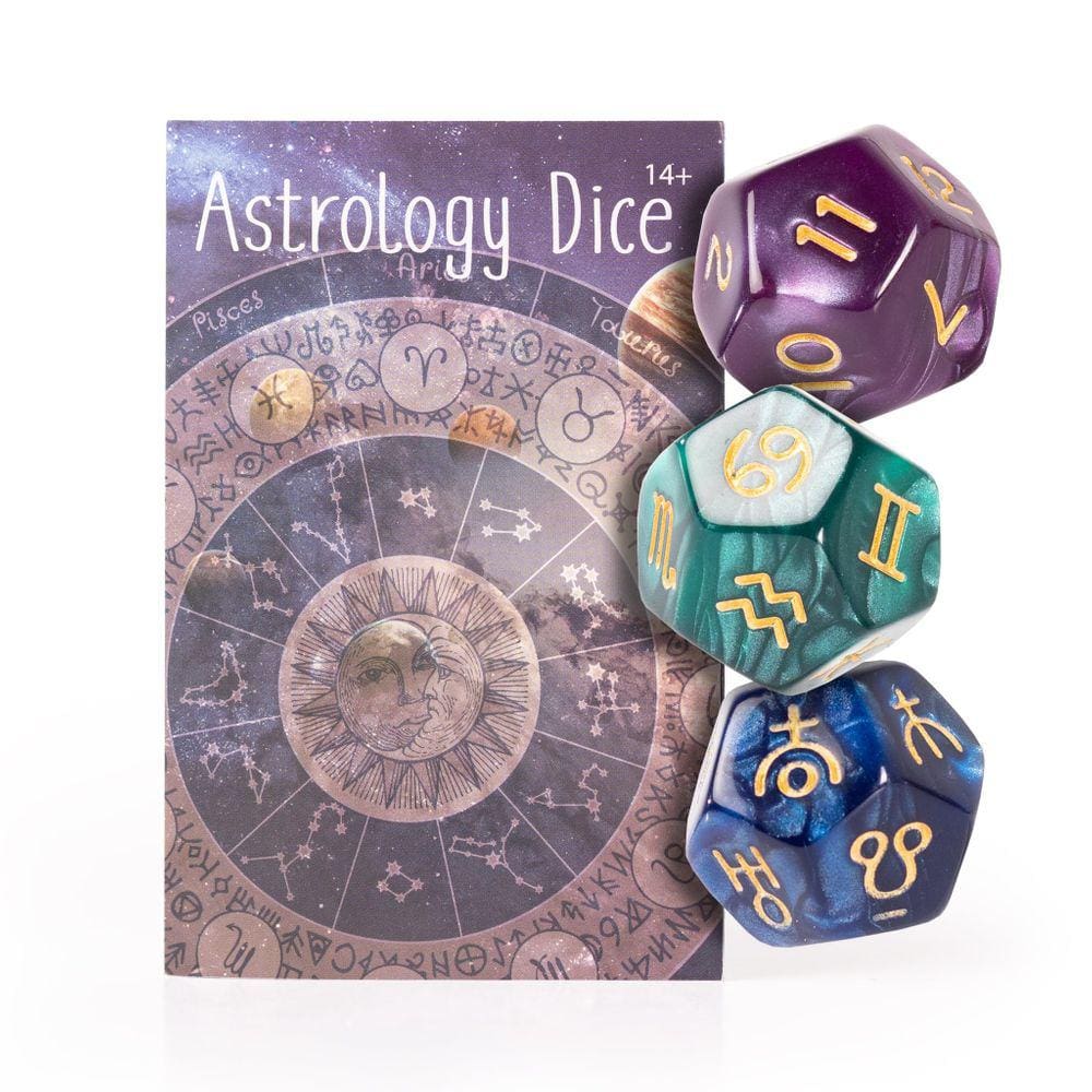 Conjunto de dados Kalan Astrology DND de 12 lados com bolsa e guia