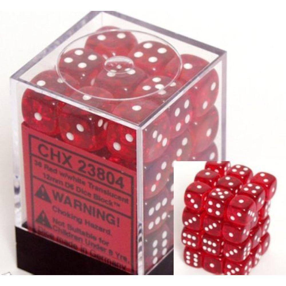 Conjunto de dados Chessex d6 vermelho/branco translúcido 12 mm (36 dados)