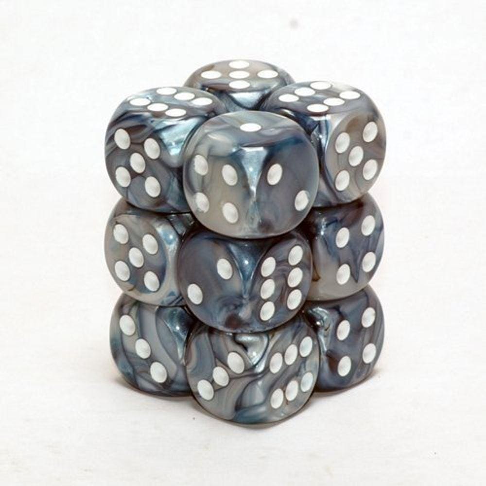 Conjunto de dados Chessex Lustrous Slate com dados brancos de 16 mm d6 (12)