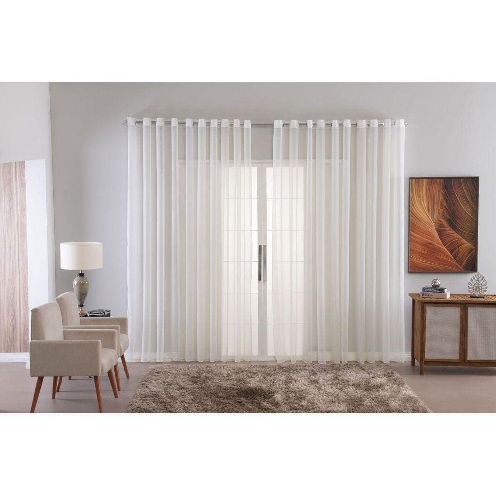 Cortina Sala Quarto Voal Liso Delicate 400X2,80 Transparente