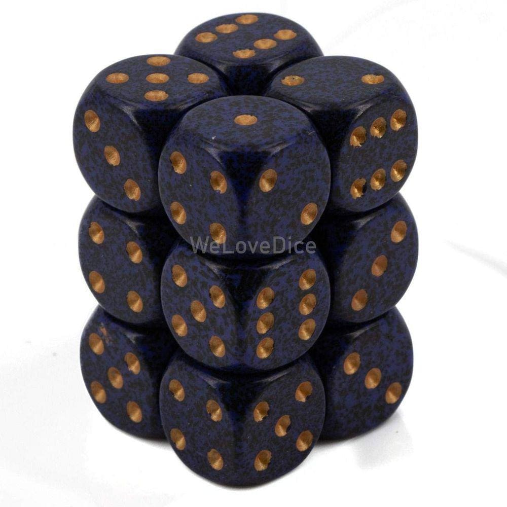 Dados Chessex salpicados de cobalto dourado 16 mm d6 (12 dados)