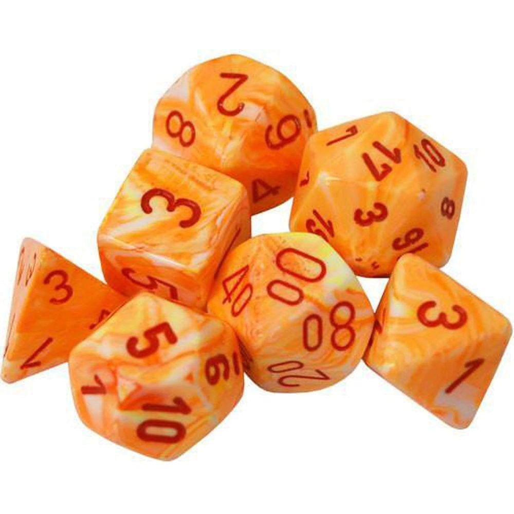 Conjunto de dados Chessex Festive Polyhedral Sunburst com 7 matrizes vermelhas