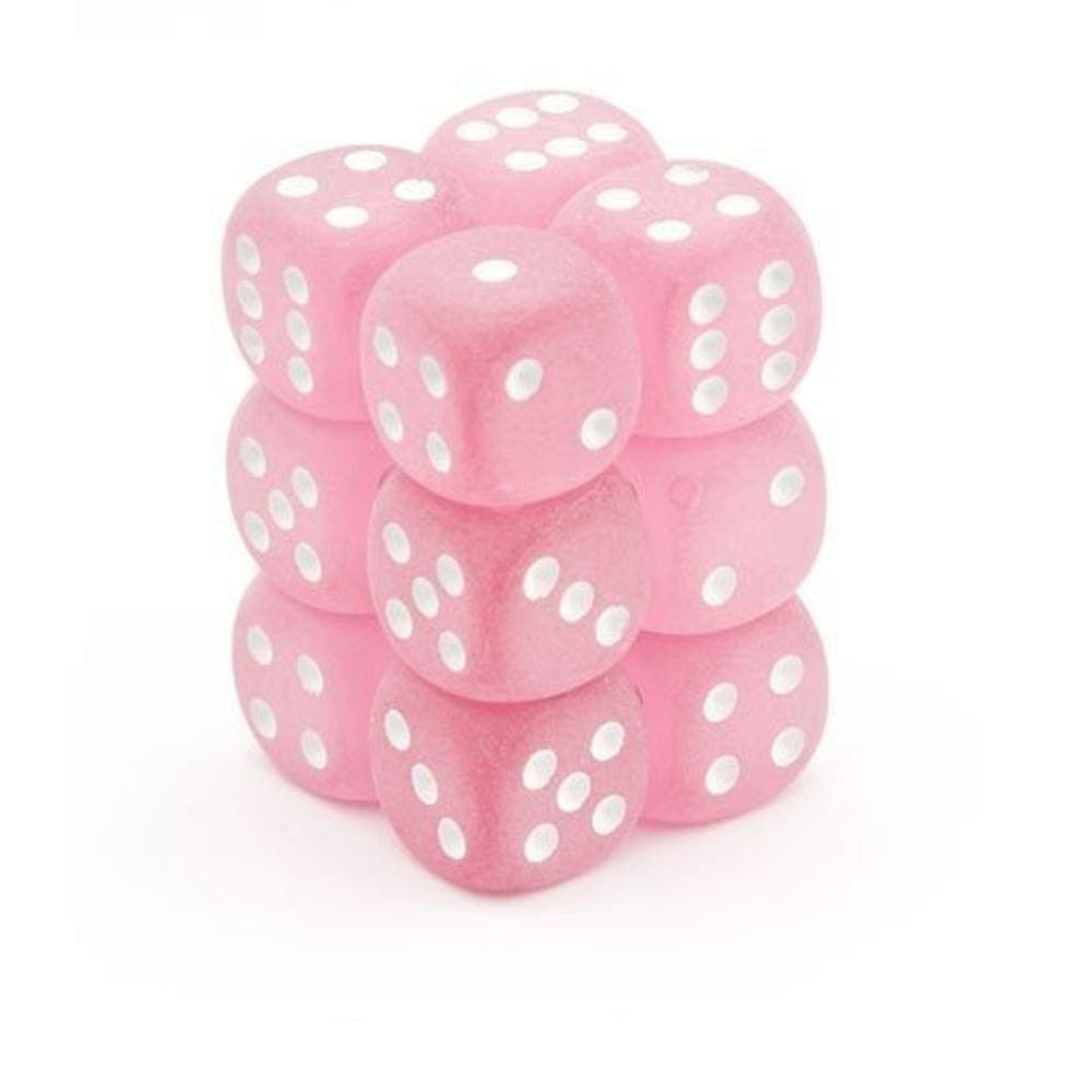 Conjunto de dados Chessex Frosted Pink & White 16 mm, seis lados (12)