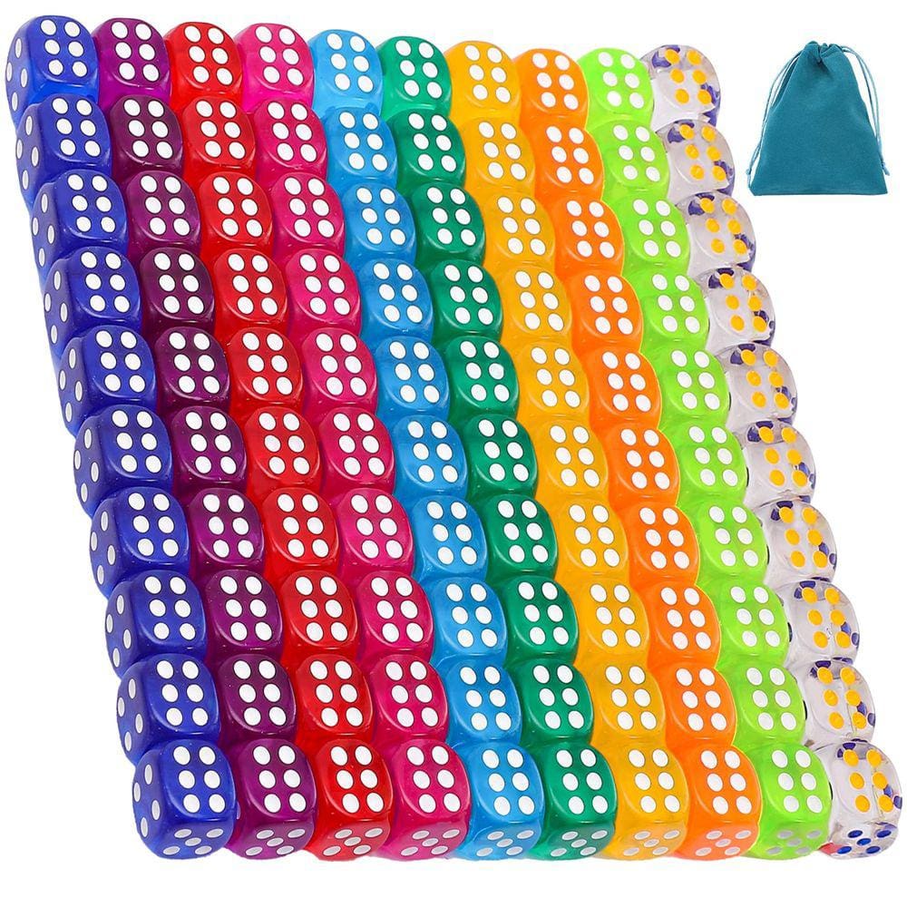 Conjunto de dados UHBYJM 100 peças, 6 lados, 12 mm, acrílico translúcido