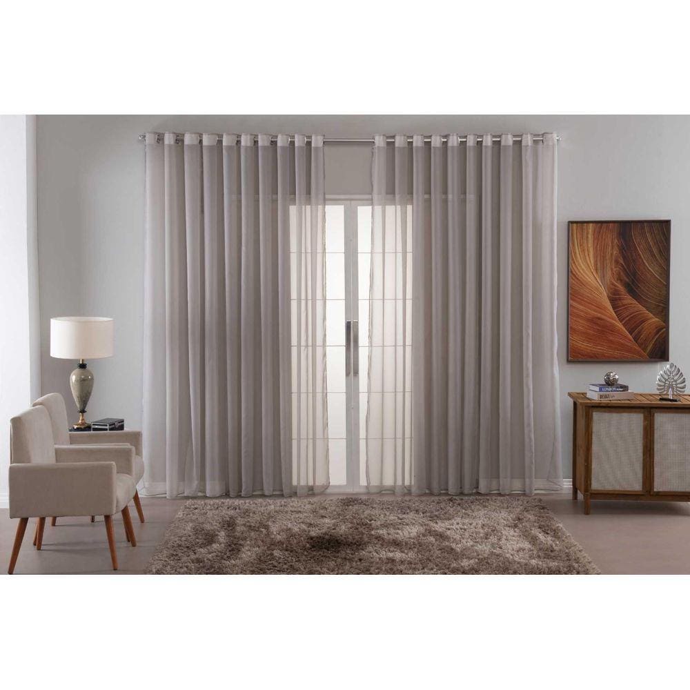 Cortina Para Sala Voal Liso Transparente Delicate 6,00X2,80