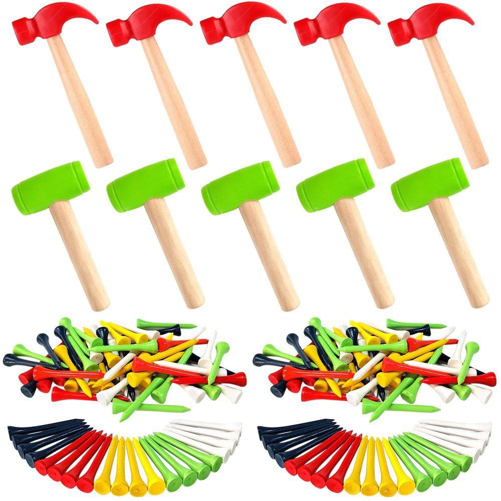 Toy Hammer AIHSUMC Kids Wooden com 100 camisetas de golfe de madeira, 10 unidades