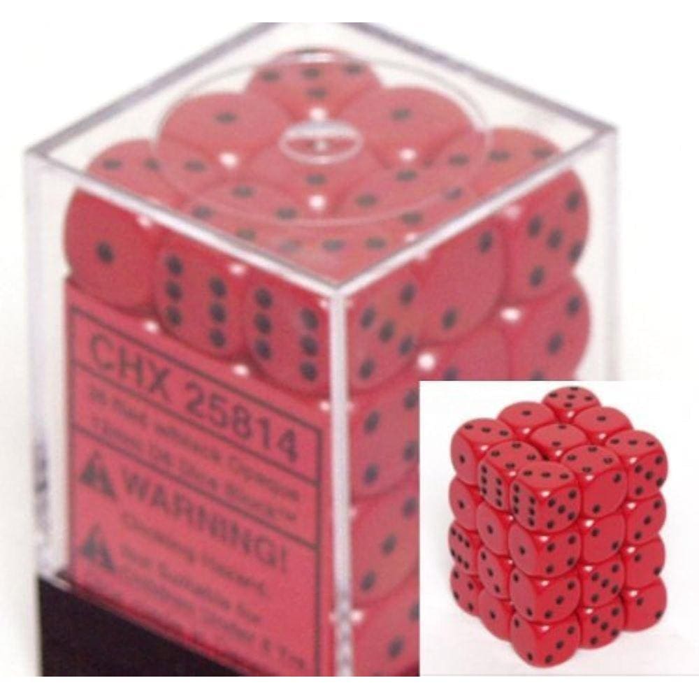 Conjunto de dados Chessex Opaque Red com preto 12 mm d6 (36) com caixa
