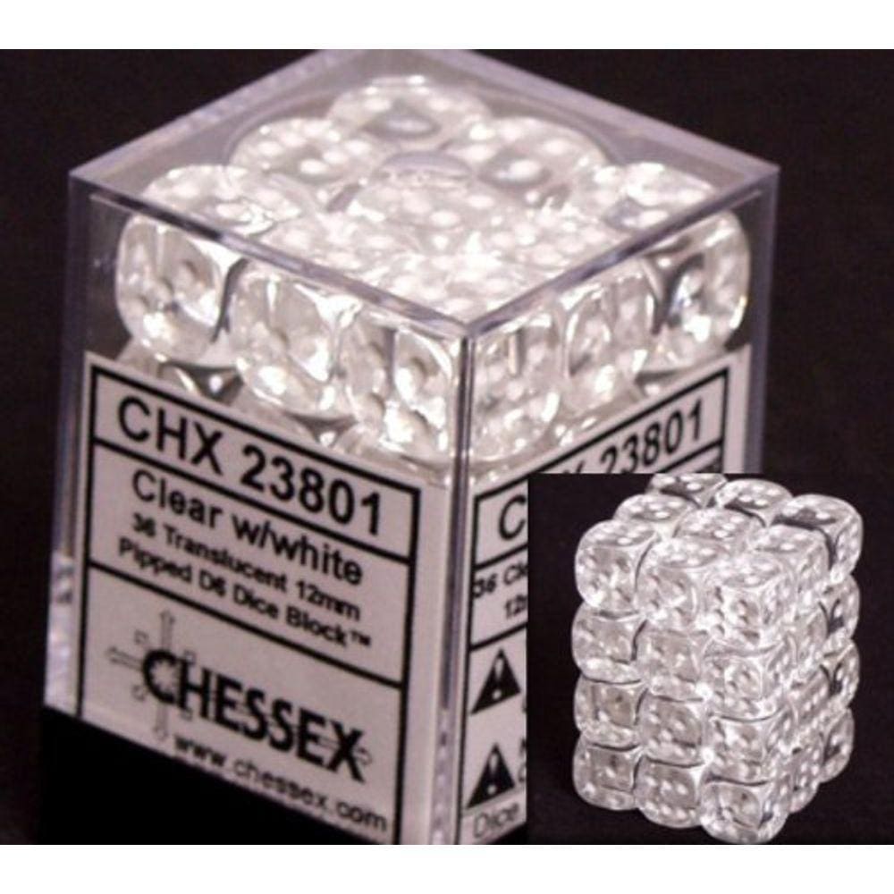 Conjunto de dados Chessex Clear Translucent 12 mm D6 (36) com caixa